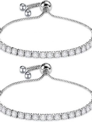 AcserGery Bettelarmband "Sterling Silber Armband Damen mit Shining 5A Zirkonia Kristall Muttertag Hochzeit Geschenk mit Box für Freundin Mutter Ehefrau Brautjungfern, S925 Glänzender Diamant Verstellbares Armband"