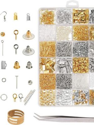 AcserGery Ohrhänger-Set "Schmuckherstellungsset, 2416-teiliges Schmuckherstellungsset, Silber, Gold, Armband, Schmuckreparaturzubehör für DIY-Ohrringe, Halsketten, Armbänder" (2416-tlg)