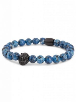 Akitsune Armband "Regis Perlen-Armband Mattschwarz - Marmor Blau 18cm"