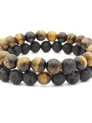 Alster Herz Armband Set "Perlen Armband aus Lavastein oder Naturstein J0275", Naturstein Perlen