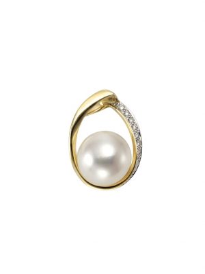 Anhänger 585/- Gelbgold Perle Brillanten 585/- Gold Süßwasserzuchtperle weiß 1,95cm Glänzend 0,045ct Orolino Gelb