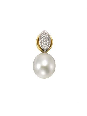 Anhänger 585/- Gelbgold Perle Brillanten 585/- Gold Süßwasserzuchtperle weiß 2,18cm Glänzend 0,09ct Orolino Gelb