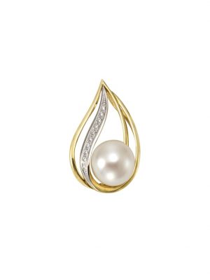 Anhänger 585/- Gelbgold Perle Brillanten 585/- Gold Süßwasserzuchtperle weiß 2,42cm Glänzend 0,04ct Orolino Gelb
