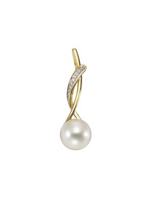 Anhänger 585/- Gelbgold Perle Brillanten 585/- Gold Süßwasserzuchtperle weiß 3,15cm Glänzend 0,03ct Orolino Gelb