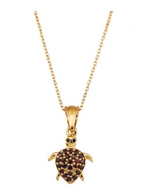 Anhänger mit Kette - Schildkröte - mit Granat, Topas und Spinell in Silber 925 Gelbgoldfarben