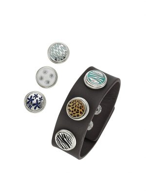 Armband Kunstlederarmband mit Druckknöpfen, Metall Jacques Charrel Mehrfarbig