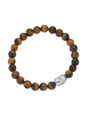 Armband Tigerauge-Kugeln mit Buddha-Kopf, Silber 925 Giorgio Martello Braun
