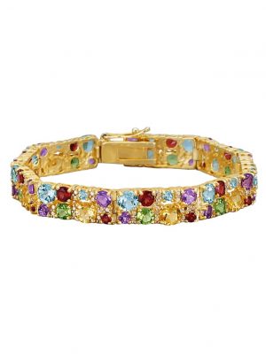Armband mit Farbsteinen mit Edelsteinen und Diamant in Silber 925 Diemer Gelbgoldfarben