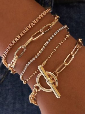 BEARSU Armband "Boho Kristall Armband Set goldfarbene Perlen Armbänder Handschmuck handgefertigt für Damen und Mädchen" (1-tlg)