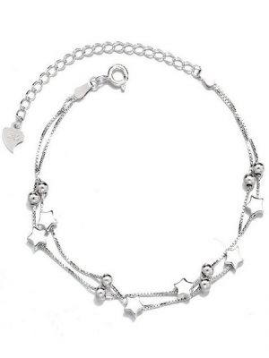 BEARSU Bettelarmband "Damen Armband Elegant Perlen 925 Silber und Sterne Double Layered Armkettchen mit 925 Sterling Silber Armband Armkette Schmuck Verstellbar Modeschmuck Armbänder Liebe Armbänder" (1-tlg)