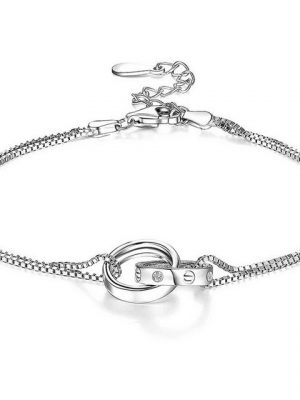 BEARSU Bettelarmband "Damen-Armband mit Zirkonia, verwobener Ring, zweigliedriges Armband, verstellbares Charm-Armband aus Sterlingsilber, Roségold"