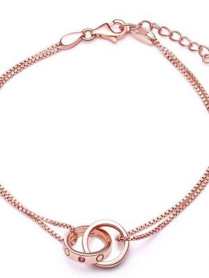 BEARSU Bettelarmband "Damen-Armband mit Zirkonia, verwobener Ring, zweigliedriges Armband, verstellbares Charm-Armband aus Sterlingsilber, Roségold"