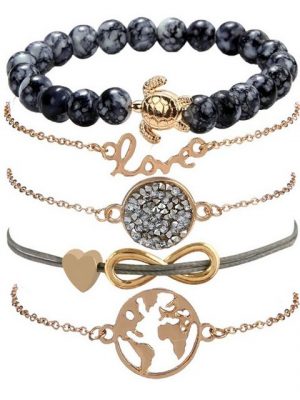 BEARSU Charm-Armband "Armbänder Damen Set,Mehrschichtiges Armband Verstellbare Reizend Perlen Hand Kette Stapelbar Gold Armreifen für Frauen Mädchen Geschenk" (5-tlg)