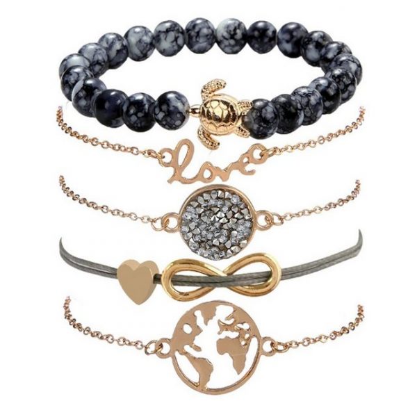 BEARSU Charm-Armband "Armbänder Damen Set,Mehrschichtiges Armband Verstellbare Reizend Perlen Hand Kette Stapelbar Gold Armreifen für Frauen Mädchen Geschenk" (5-tlg)