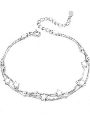 BEARSU Charm-Armband "Damen Armband Sternkette Armband 925 Armband Lagenarmband Charm Bead Armband Armband Verstellbares Freundschaftsarmband Geburtstagsgeschenk für Frauen" (1-tlg)