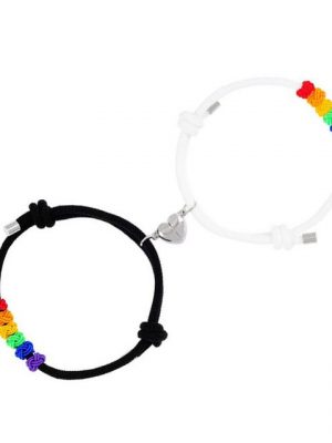 BEARSU Charm-Armband "Regenbogen- Magnetisches Paar Passender Armband: Handgemachtes Geflochtenes Seil Armbänder mit Magnetischen Passenden Herzschmuck- Geschenke für Paare Bester"