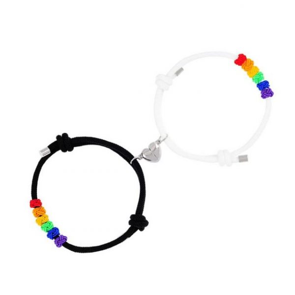 BEARSU Charm-Armband "Regenbogen- Magnetisches Paar Passender Armband: Handgemachtes Geflochtenes Seil Armbänder mit Magnetischen Passenden Herzschmuck- Geschenke für Paare Bester"