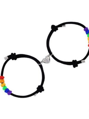 BEARSU Charm-Armband "Regenbogen- Magnetisches Paar Passender Armband: Handgemachtes Geflochtenes Seil Armbänder mit Magnetischen Passenden Herzschmuck- Geschenke für Paare Bester"