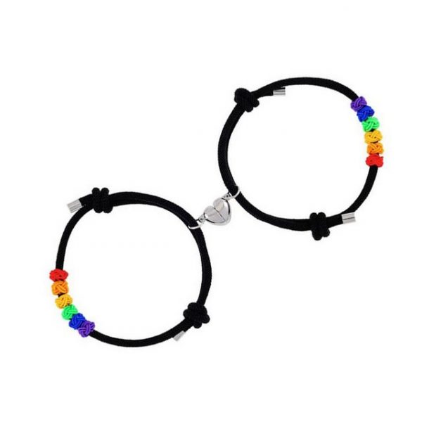 BEARSU Charm-Armband "Regenbogen- Magnetisches Paar Passender Armband: Handgemachtes Geflochtenes Seil Armbänder mit Magnetischen Passenden Herzschmuck- Geschenke für Paare Bester"