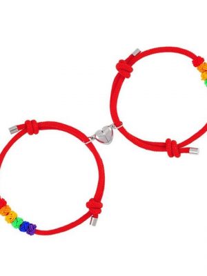 BEARSU Charm-Armband "Regenbogen- Magnetisches Paar Passender Armband: Handgemachtes Geflochtenes Seil Armbänder mit Magnetischen Passenden Herzschmuck- Geschenke für Paare Bester"