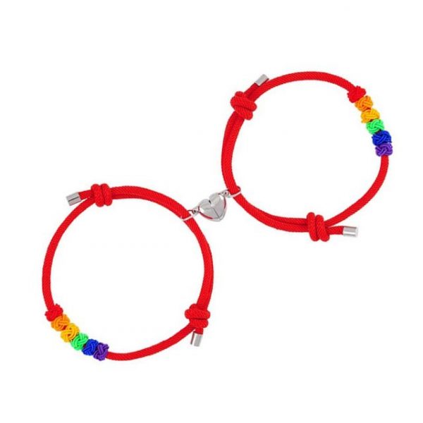 BEARSU Charm-Armband "Regenbogen- Magnetisches Paar Passender Armband: Handgemachtes Geflochtenes Seil Armbänder mit Magnetischen Passenden Herzschmuck- Geschenke für Paare Bester"