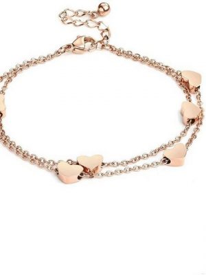 BEARSU Charm-Armband "Rosegold Herzen Damen Armband Layered Armband mit Herz Anhängern Doppelt Kette Armband für Frauen Armkette Edelstahl Bracelet aus Titan" (1-tlg)