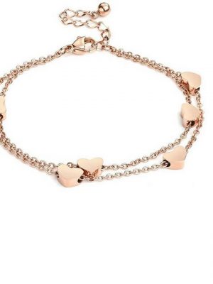 BEARSU Charm-Armband "Rosegold Herzen Damen Armband Layered Armband mit Herz Anhängern Doppelt Kette Armband für Frauen Armkette Edelstahl Bracelet aus Titan" (1-tlg)