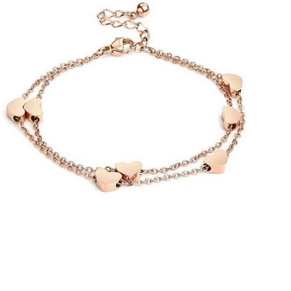 BEARSU Charm-Armband "Rosegold Herzen Damen Armband Layered Armband mit Herz Anhängern Doppelt Kette Armband für Frauen Armkette Edelstahl Bracelet aus Titan" (1-tlg)