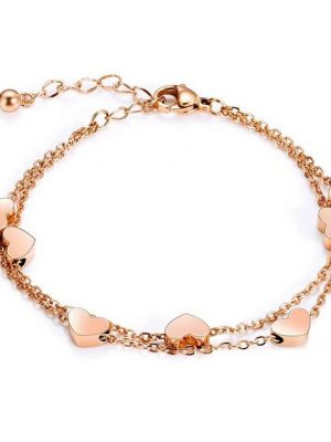 BEARSU Wickelarmband "Rosegold Herz Damen Armband, Lagenarmband mit Herzanhänger, Doppelkettenarmband für Damen, Edelstahl Liebesarmband aus Titan" (1-tlg)