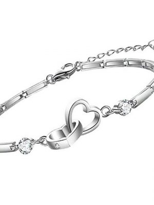 BEARSU Wickelarmband "Titan Stahl Doppelherz Armband Schmuck, Einstellbar Armbänder Mädchen Damen Frauen, Armreif Armkettchen Handkette Frau Pärchenarmband (Silber)" (1-tlg)