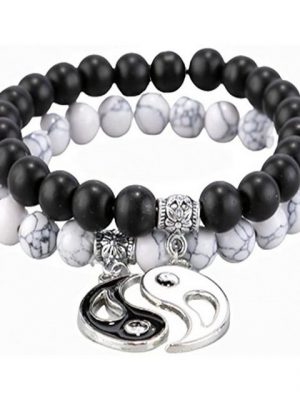 BEARSU Wickelarmband "Yin Yang Armband, 2 Stück Bagua Yin Yang Armband, Paar Armband, Vintage passendes Perlenarmband mit Tai Chi Anhänger, Valentinstagsgeschenk für Freund, Freundin, beste Freundin" (2-tlg)