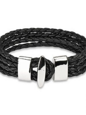 BUNGSA Armband "Armband 4 Seile schwarz aus Leder mit Edelstahl" (1 Armband, 1-tlg., inkl. Schmuckbeutel aus Organza), Bracelet Armschmuck