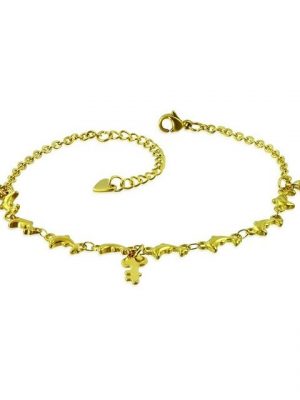 BUNGSA Armband "Fusskette Schlüssel Gold aus Edelstahl Damen" (1 Armband, 1-tlg., inkl. Schmuckbeutel aus Organza), Bracelet Armschmuck