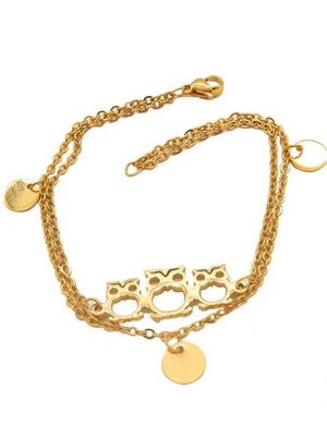BUNGSA Goldarmband "Bettelarmband Eulen gold aus Edelstahl Damen" (1 Armband, 1-tlg., inkl. Schmuckbeutel aus Organza), Bracelet Armschmuck