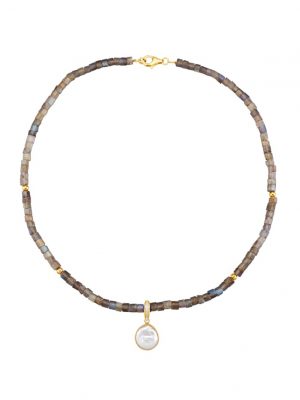 Clip-Anhänger mit Labradorit-Kette mit Süßwasser-Zuchtperle und Labradorit in Silber 925 Multicolor