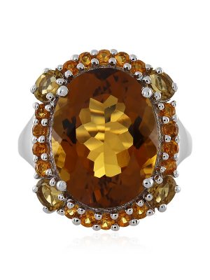 Cognac-Quarz-Silberring