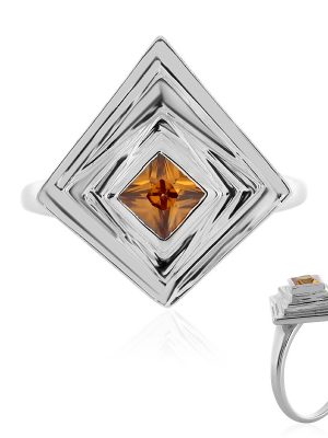 Cognac-Zirkon-Silberring (MONOSONO COLLECTION)