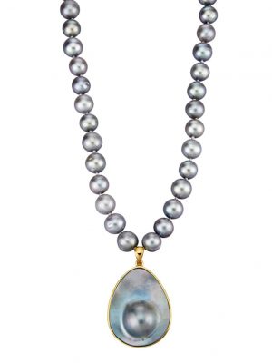 Collier mit Süßwasser-Zuchtperlen und Mabé Perle Diemer Grau