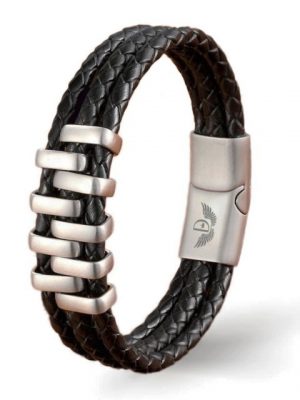 DALMARO Lederarmband "Leder Armband TRIPLE LAYER SILVER" (Edelstahl, Echtleder, Handgefertigt)