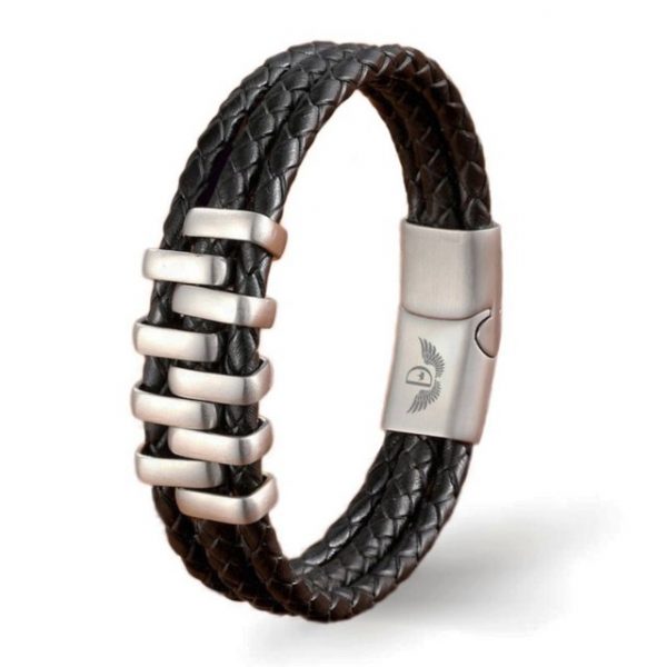 DALMARO Lederarmband "Leder Armband TRIPLE LAYER SILVER" (Edelstahl, Echtleder, Handgefertigt)