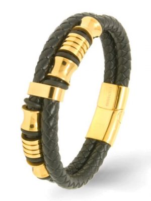 DALMARO.de Lederarmband "Leder Armband COMBO LAYER GOLD" (Edelstahl, Echtleder, Handgefertigt)