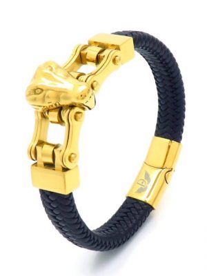 DALMARO.de Lederarmband "Leder Armband CROCO CHAIN GOLD" (Edelstahl, Echtleder, Handgefertigt), - 21 cm Länge