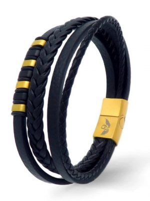 DALMARO.de Lederarmband "Leder Armband DIVER GOLD" (Edelstahl, Echtleder, Handgefertigt), - 21 cm Länge