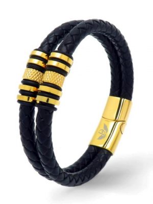 DALMARO.de Lederarmband "Leder Armband DOUBLE FLINT GOLD" (Edelstahl, Echtleder, Handgefertigt), - 21 cm Länge