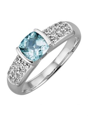 Damenring Mit Aquamarin und Weißtopasen Silber