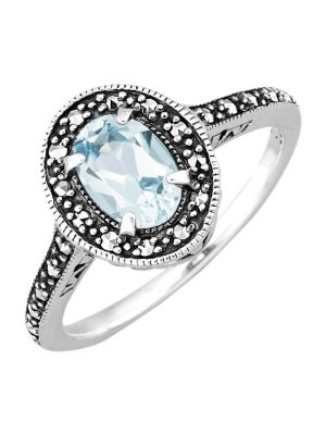 Damenring in Silber 925 mit Blautopas und Markasit in Silber 925 Esse Silber
