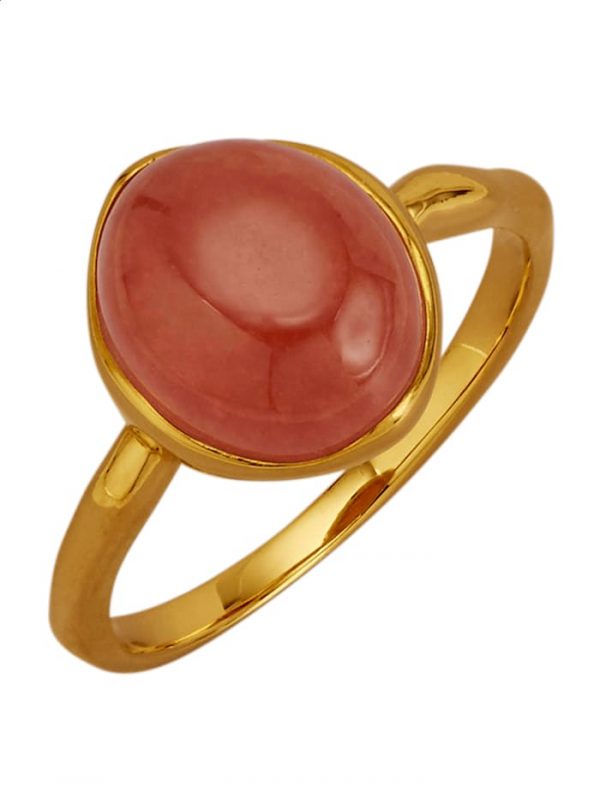 Damenring mit 1 roten Jade-Cabochon Gemondo Gelbgoldfaben