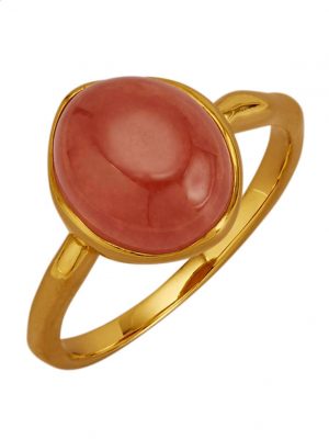 Damenring mit 1 roten Jade-Cabochon Gemondo Gelbgoldfaben