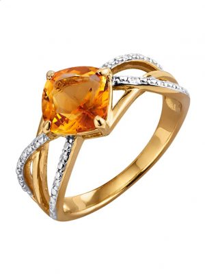 Damenring mit Citrin und Diamanten Bicolor