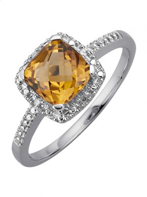 Damenring mit Citrin und Diamanten in Silber 925 Silber